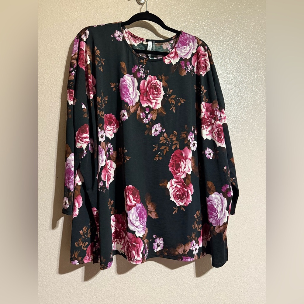 Dear Scarlett Black and Pink Boxy 3/4 Sleeve Blouse 2xl NWOT